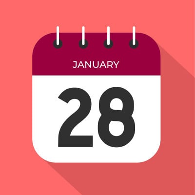 日历28天。28号，在一张带酒色边框的白纸上。