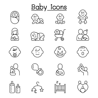 Baby, Infant icon set in thin line style