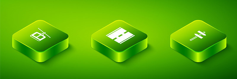 Set Isometric Road, traffic signpost and Cable car