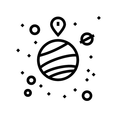 GPS定位点在行星线图标矢量插图