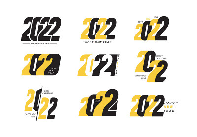 Mega set of 2022 Happy New Year标志文字设计。矢量数设计模板。贺卡模板