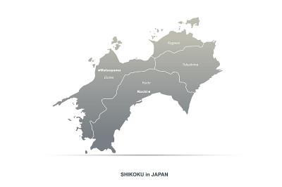四国的地图。日本区域矢量地图。