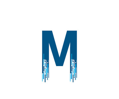 动态数字网络M字母图标设计。