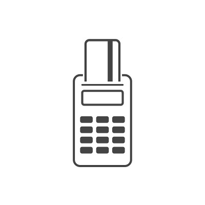 向量图标POS终端信用卡上的白色隔离背景。