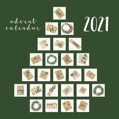 Advent calendar. Christmas presents in kraft paper