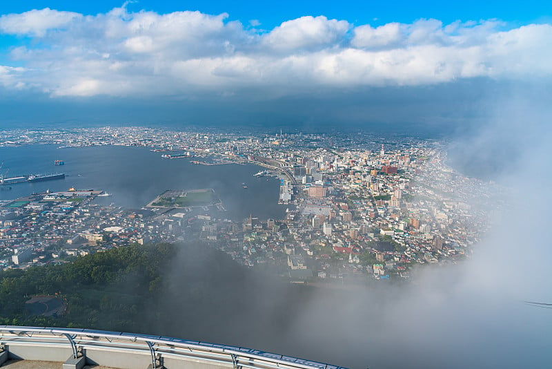 在阳光明媚的日子从函馆山观景台观看