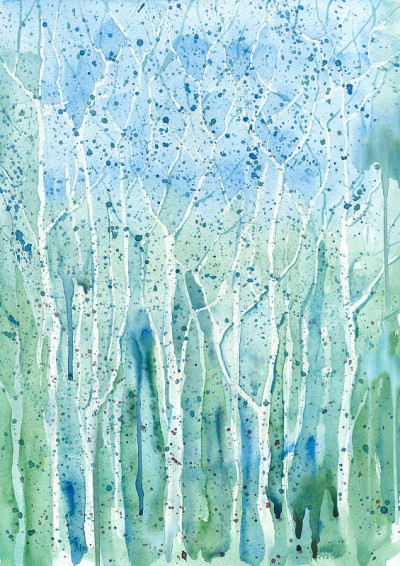 水彩蓝绿色抽象背景。