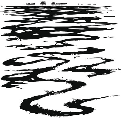 蜿蜒的河流、运河、岛屿、海边的船只