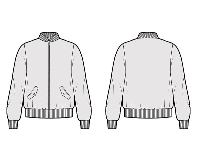 拉链Bomber ma-1飞行夹克技术时尚插图与罗纹领，袖口，腰部，超大，长袖