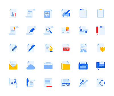 Office and management document icons set for perso