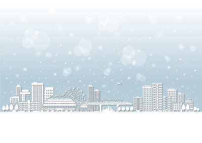 城市风景的雪景插图。
