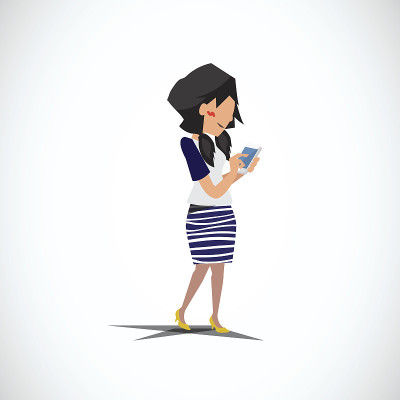 女孩在她的手机社交网络上发短信。走