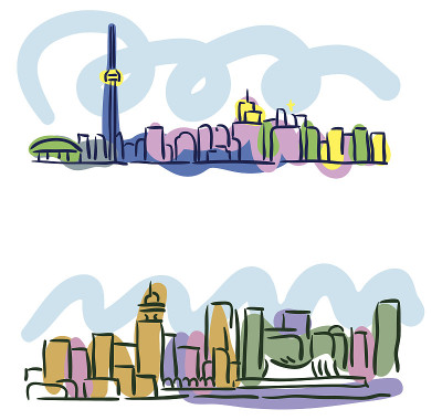多伦多温哥华城市景观草图