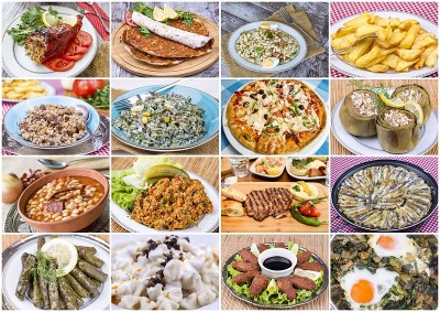 传统美味的土耳其食物拼贴。食品的概念。