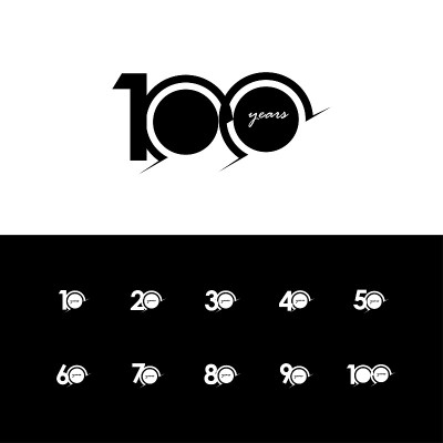 100周年庆祝数字白色和黑色矢量模板设计插图