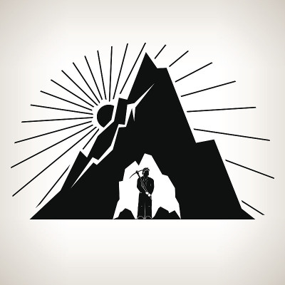 剪影矿工与山