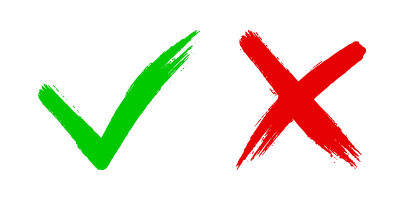 叉x，勾选v OK，勾选标记向量插图孤立在白色背景上。