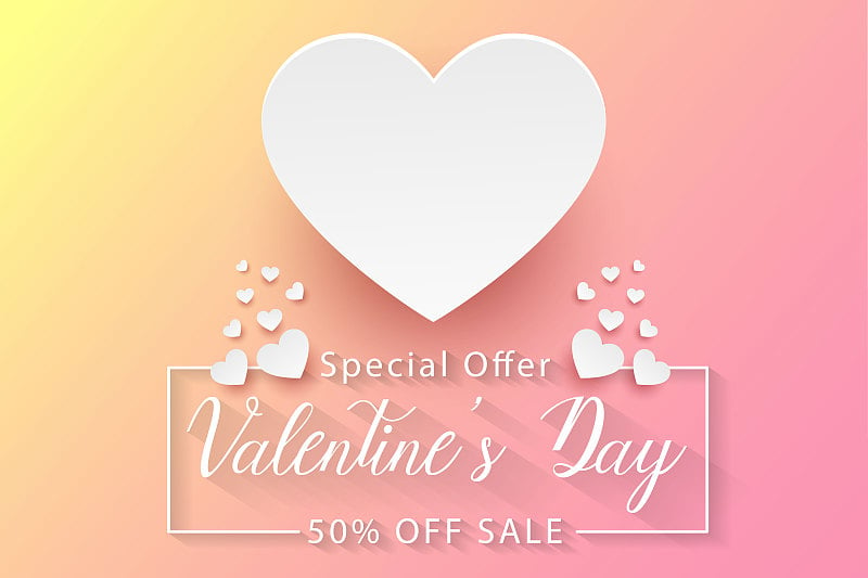 Valentines day sale, colorful paper art background