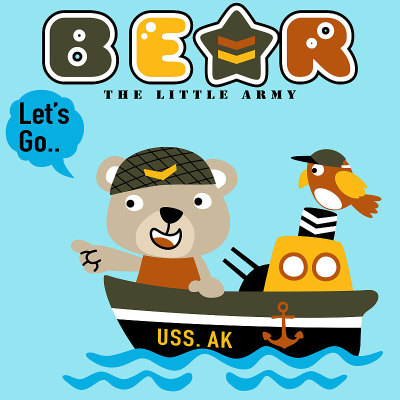bear on war ship with its little friend, kids t sh