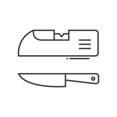 Kitchen knife sharprener icon, linear isolated ill