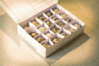 带小棕色斑点的斑纹鹌鹑蛋
