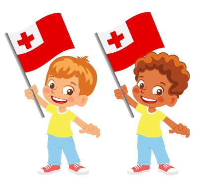 Child holding Tonga flag
