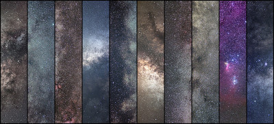 空间拼贴。天文学拼贴。天体摄影术拼贴。宇宙。长时间曝光摄影。