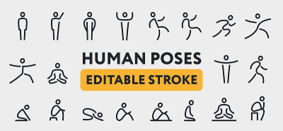 Human Man Body Poses. Line Icons Set. Positions, Y