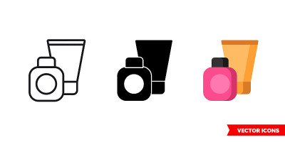 Cosmetics icon of 3 types color, black and white, 