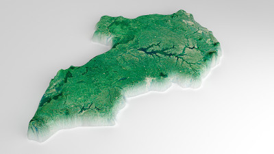 乌干达地图，详细的乌干达浮雕地图3d插图