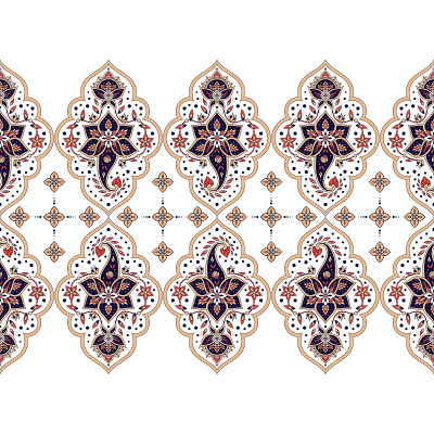 Indian paisley pattern vector seamless border. Per