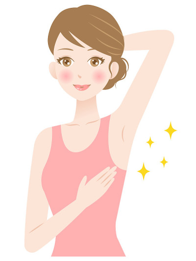 young woman showing her smooth armpit. beauty and 
