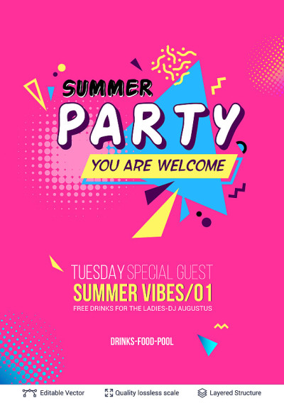Summer party ad poster in pop-art style.