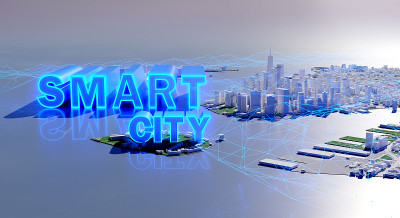 超级城市背景，城市和未来技术概念。3 d渲染。