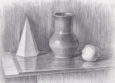 铅笔写生的学术静物画，写实风格