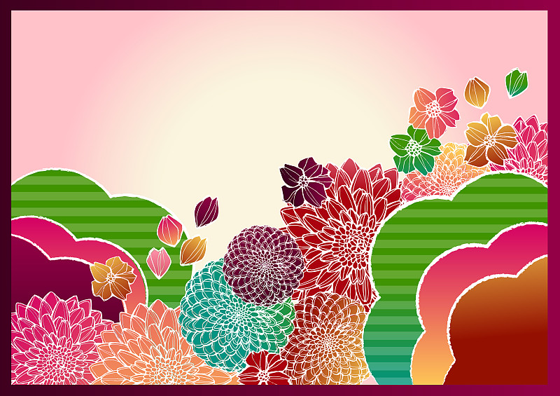 Japanese pattern hand-drawn flower background mate