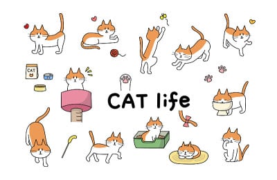 一套有趣的卡通可爱的猫。