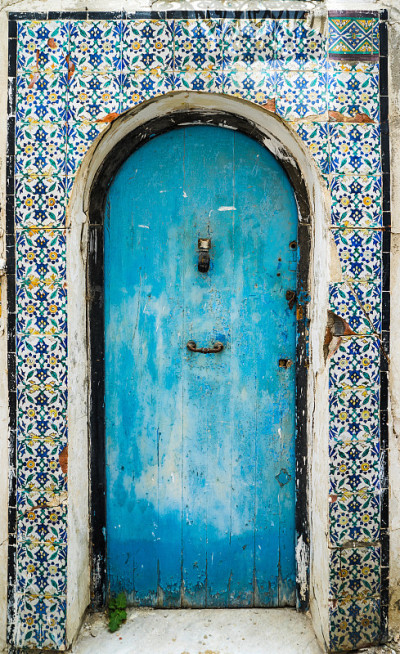 来自Sidi Bou Said的装饰和瓷砖门