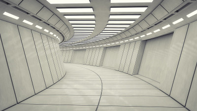 3 d渲染。未来空旷的室内走廊