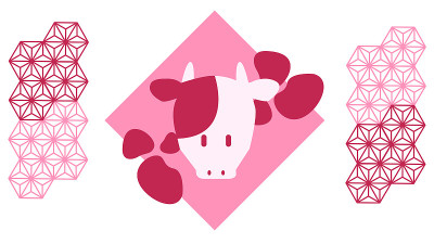 牛脸和日式图案的插画材料