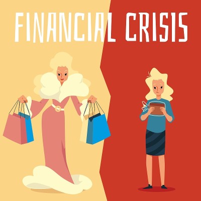 金融危机旗帜与富人和穷人妇女平面矢量插图。