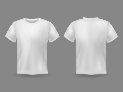 t恤模型。白色3d空白t恤正面和背面视图逼真的运动服装制服。女性和男性服装矢量模板