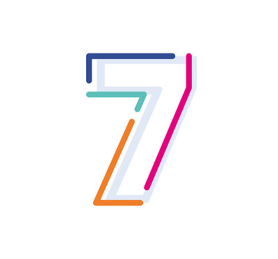摘要数字7线彩色标志图标。现代数字线条与新的波普艺术色彩。