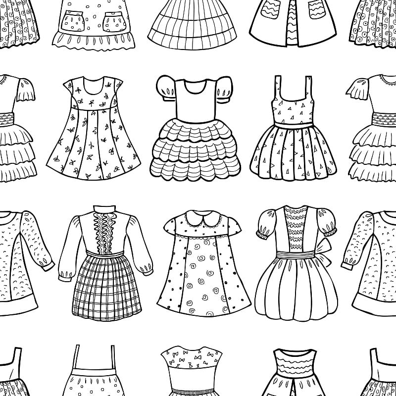 Seamless pattern of various dresses for a little g