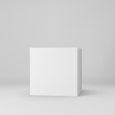 白色三维立方体与透视孤立在灰色背景。3d建模箱与照明和阴影。现实的矢量图标