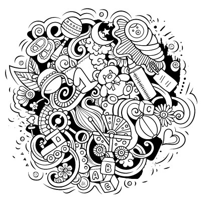 婴儿卡通涂鸦插画。设计有趣的孩子。