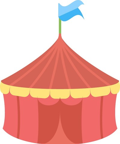 圆形帐篷旗帜概念，马戏团和游乐园的东西在白色背景，防水帐篷圆顶矢量红色图标设计