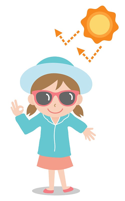 sun safety tips girl kid illustration. UV protecti