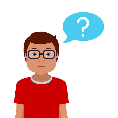 年轻人又用问号想泡泡。矢量图