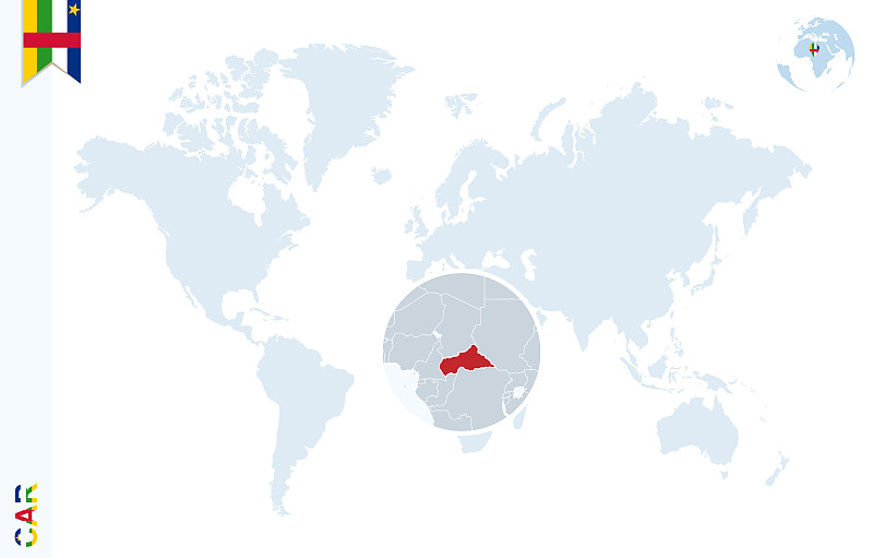 中非共和国的蓝色世界地图。